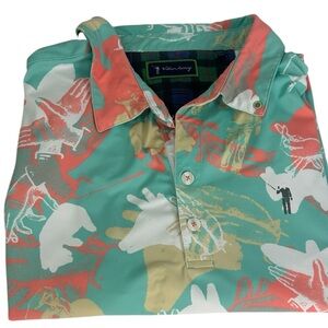 William Murray Happy Hands Club Golf Polo Shirt Men Large Green Orange Tan White